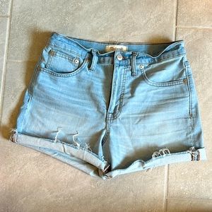 Madewell high rise light wash denim shorts